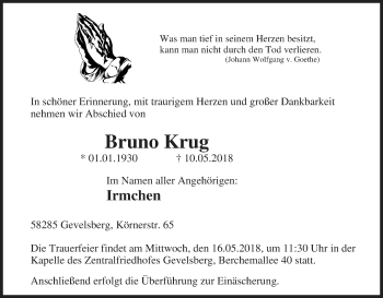 Traueranzeige von Bruno Krug von Tageszeitung