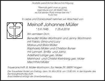 Traueranzeige von Meinolf Johannes Müller von Tageszeitung