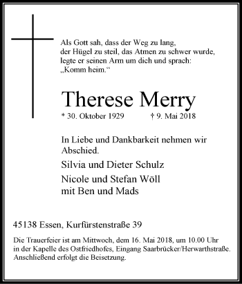Traueranzeige von Therese Merry von Tageszeitung