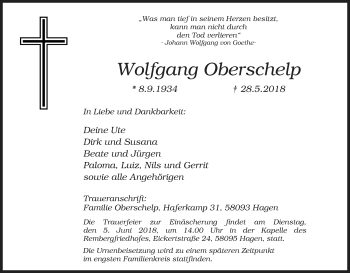 Traueranzeige von Wolfgang Oberschelp von Tageszeitung