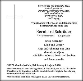 Traueranzeige von Bernhard Schröder von Tageszeitung