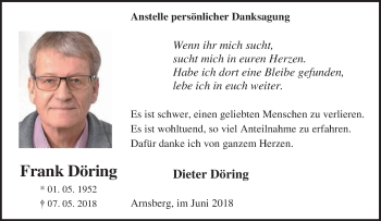 Traueranzeige von Frank  Döring von Tageszeitung