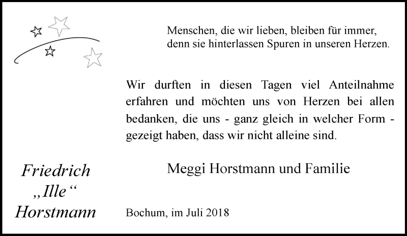  Traueranzeige für Friedrich Horstmann vom 14.07.2018 aus Tageszeitung