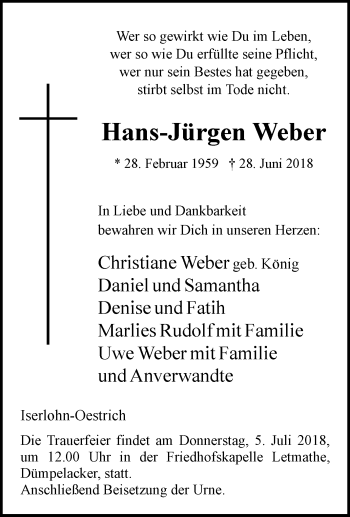 Traueranzeige von Hans-Jürgen Weber von Tageszeitung