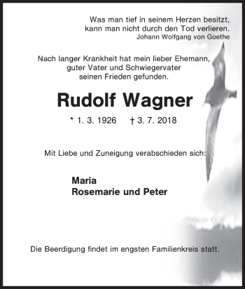 Traueranzeige von Rudolf Wagner von Tageszeitung