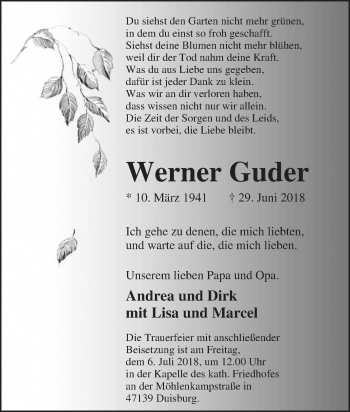 Traueranzeige von Werner Guder von Tageszeitung