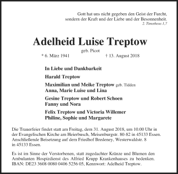 Traueranzeige von Adelheid Luise Treptow von Tageszeitung