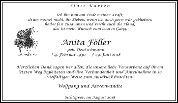 Traueranzeige von Anita Föller von Tageszeitung