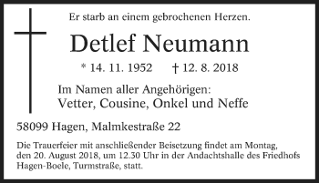 Traueranzeige von Detlef Neumann von Tageszeitung