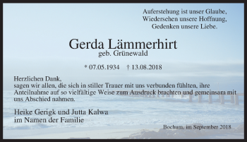 Traueranzeige von Gerda Lämmerhirt von Tageszeitung