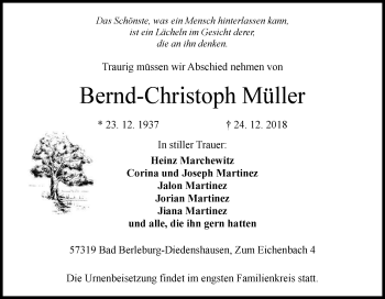 Traueranzeige von Bernd-Christoph Müller von Tageszeitung