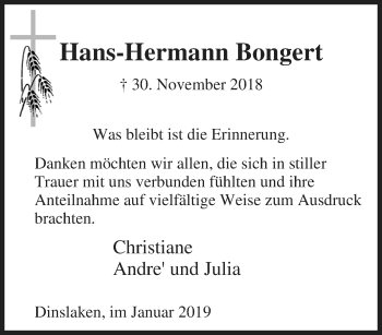 Traueranzeige von Hans-Hermann Bongert von Tageszeitung