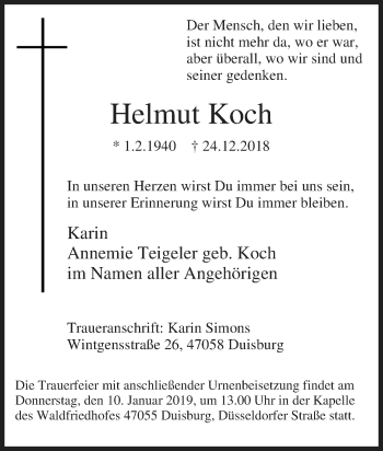 Traueranzeige von Helmut Koch von Tageszeitung