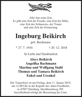 Traueranzeige von Ingeburg Beikirch von Tageszeitung