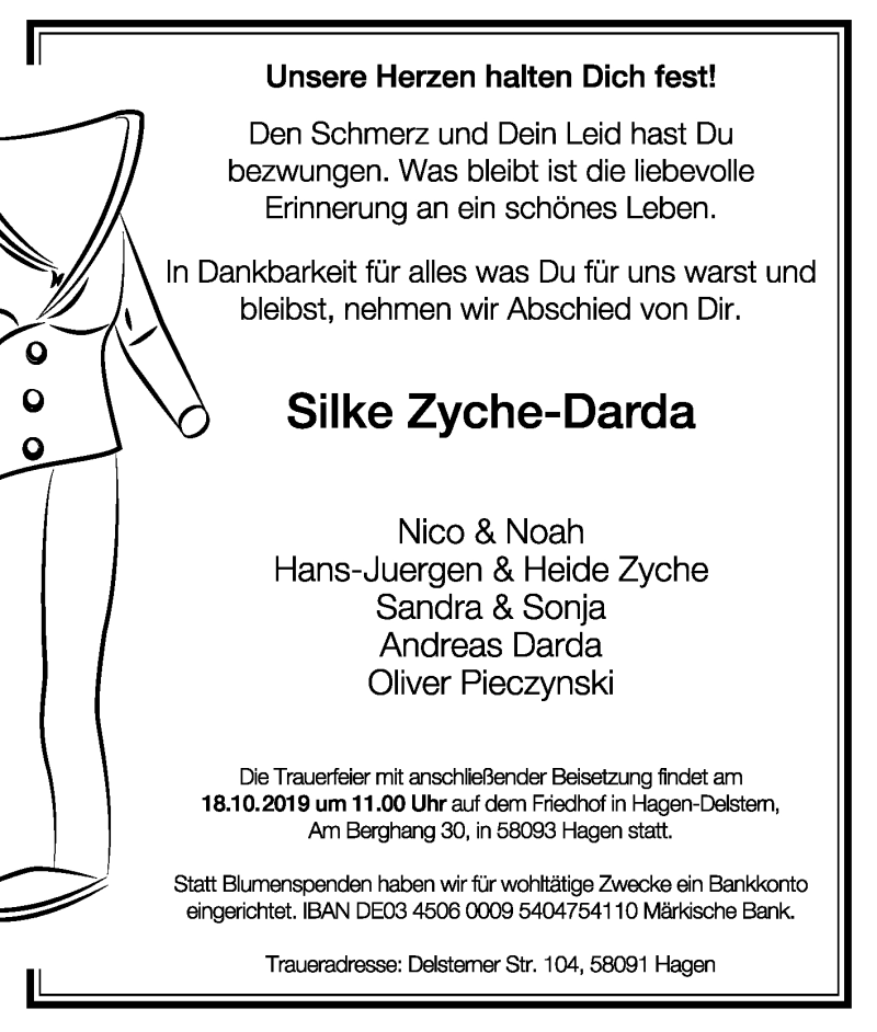  Traueranzeige für Silke Zyche-Darda vom 16.10.2019 aus Tageszeitung