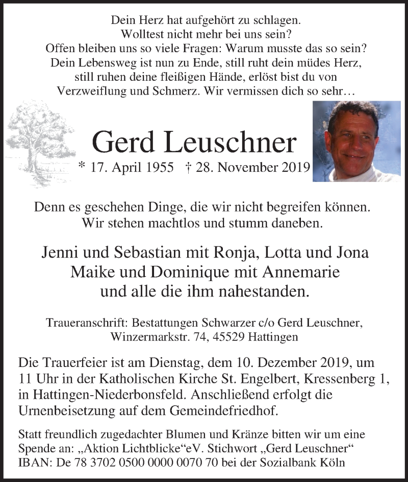  Traueranzeige für Gerd Leuschner vom 07.12.2019 aus Tageszeitung