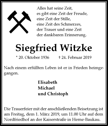Traueranzeige von Siegfried Witzke von Tageszeitung