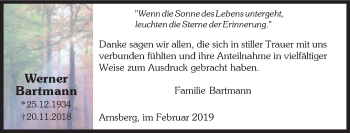 Traueranzeige von Werner Bartmann von Tageszeitung