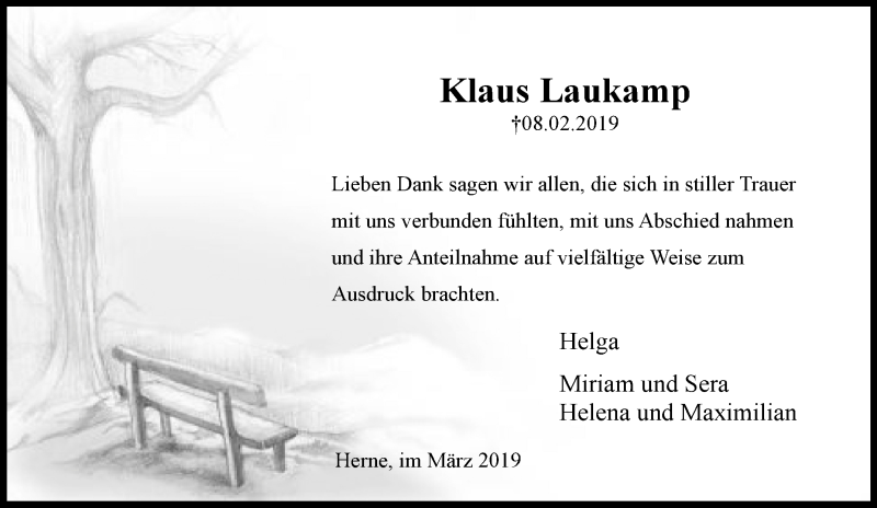  Traueranzeige für Klaus Laukamp vom 23.03.2019 aus Tageszeitung