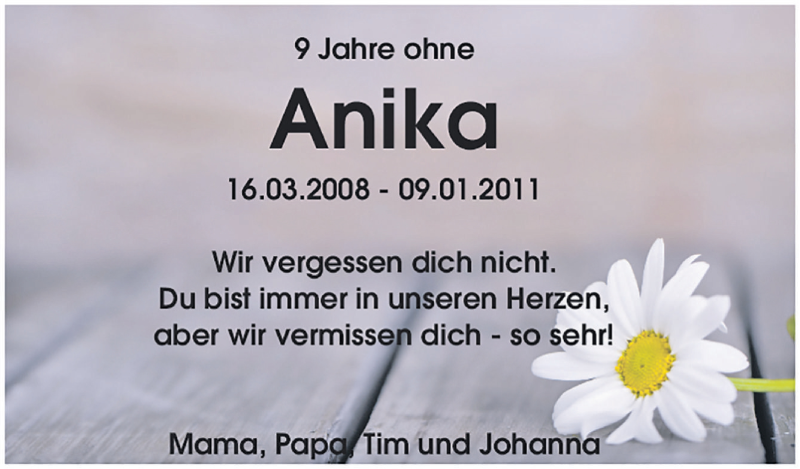  Traueranzeige für Anika Bergner vom 09.01.2020 aus waz