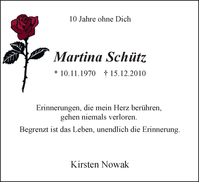  Traueranzeige für Martina Schütz vom 15.12.2020 aus waz