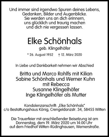 Traueranzeige von Elke Schönhals von Tageszeitung
