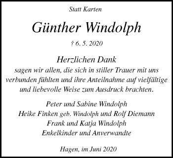 Traueranzeige von Günther Windolph von Tageszeitung