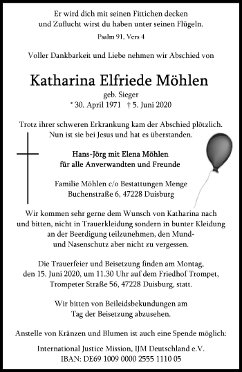 Traueranzeige von Katharina Elfriede Möhlen von Tageszeitung