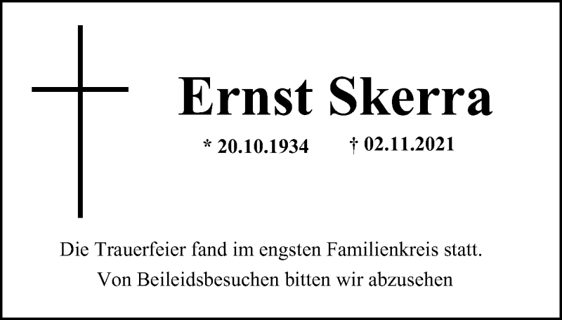  Traueranzeige für Ernst Skerra vom 27.11.2021 aus waz
