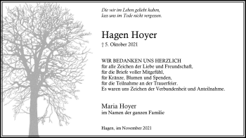 Traueranzeige von Hagen Hoyer von Tageszeitung