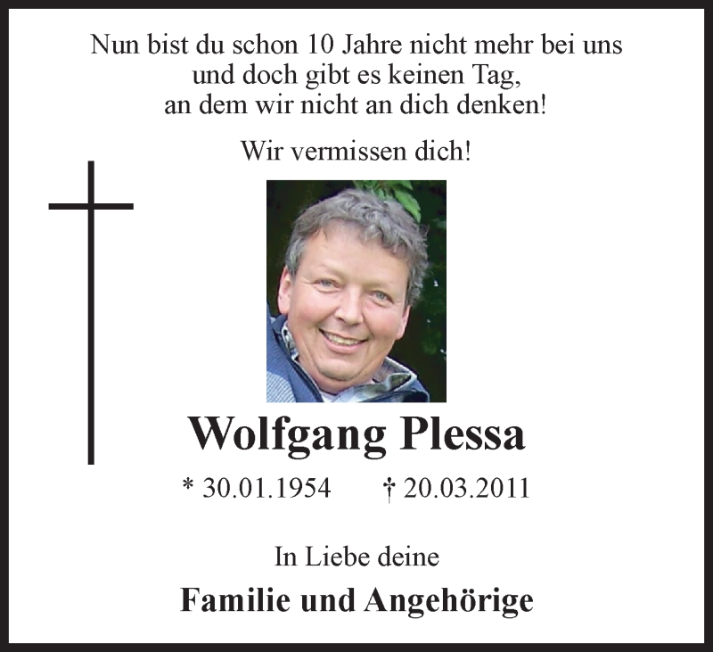  Traueranzeige für Wolfgang Plessa vom 20.03.2021 aus Tageszeitung