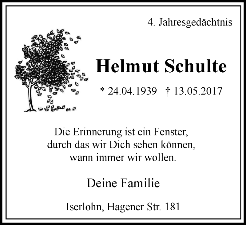  Traueranzeige für Helmut Schulte vom 13.05.2021 aus waz