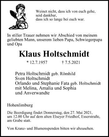 Traueranzeige von Klaus Holtschmidt von Tageszeitung