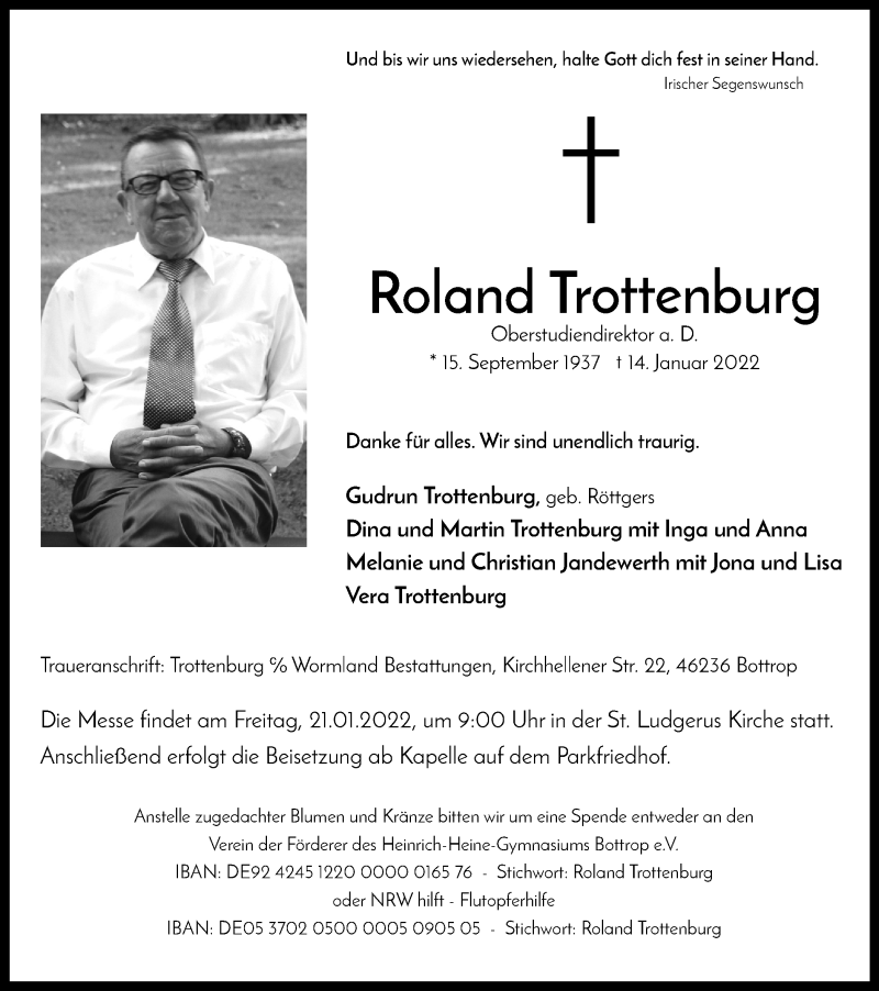  Traueranzeige für Roland Trottenburg vom 18.01.2022 aus Tageszeitung