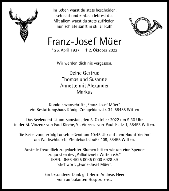 Traueranzeige von Franz-Josef Müer von waz