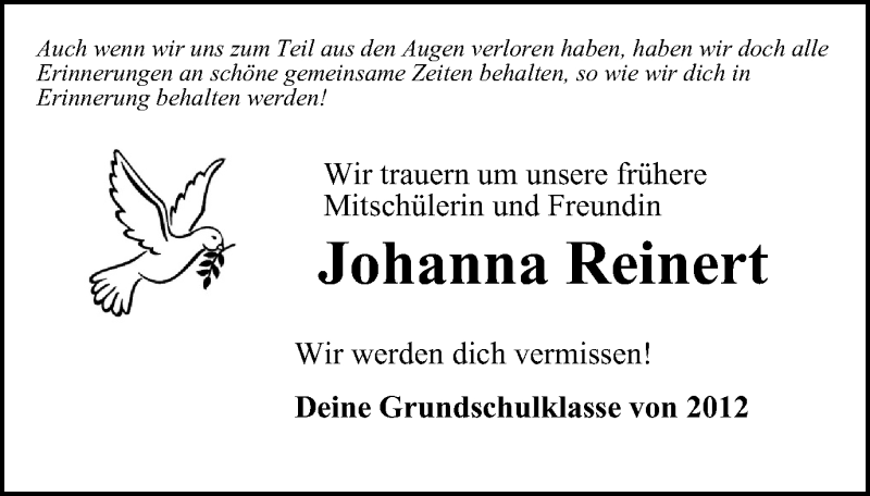  Traueranzeige für Johanna Reinert vom 22.03.2022 aus Tageszeitung