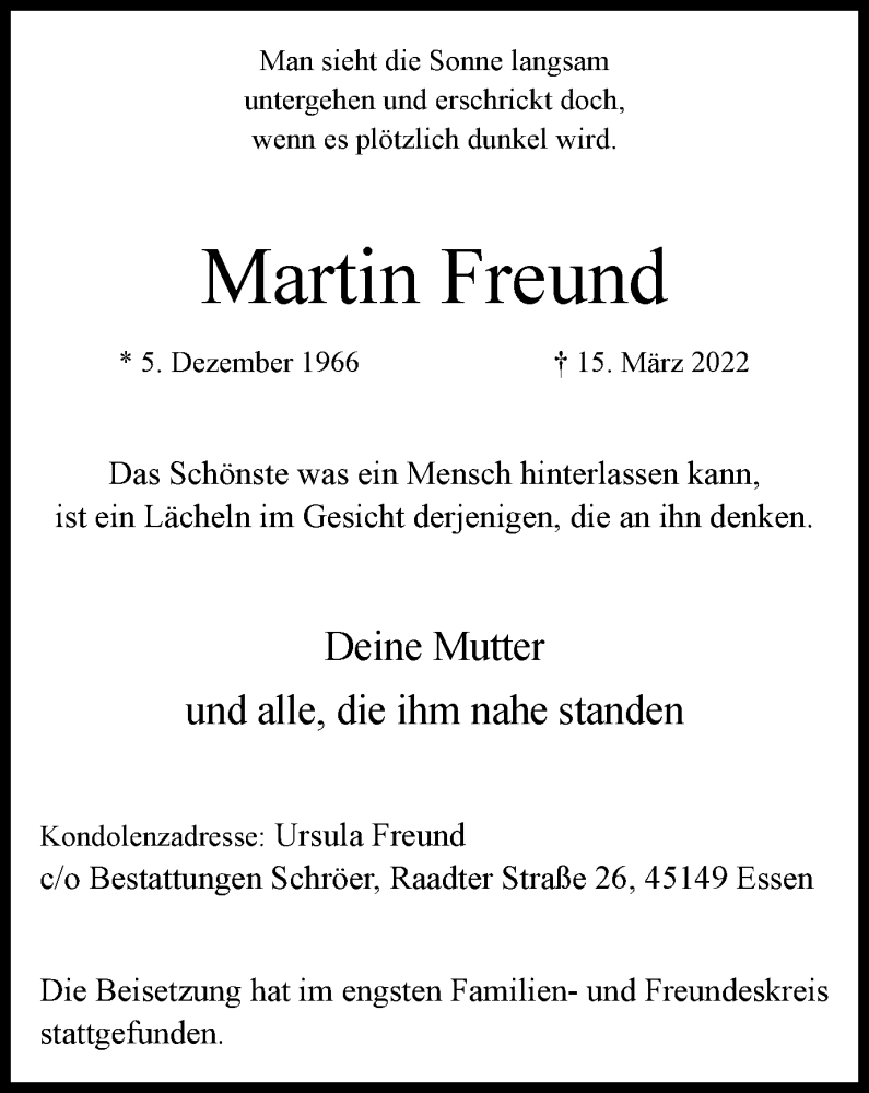  Traueranzeige für Martin Freund vom 28.03.2022 aus waz