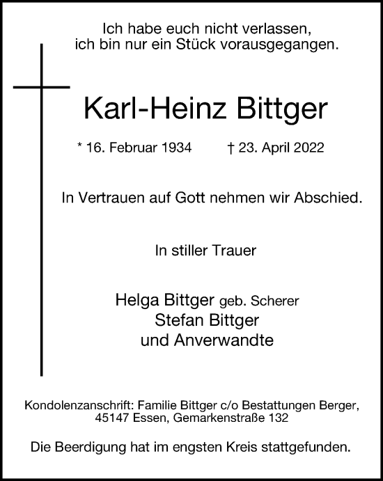 Traueranzeige von Karl-Heinz Bittger von Tageszeitung