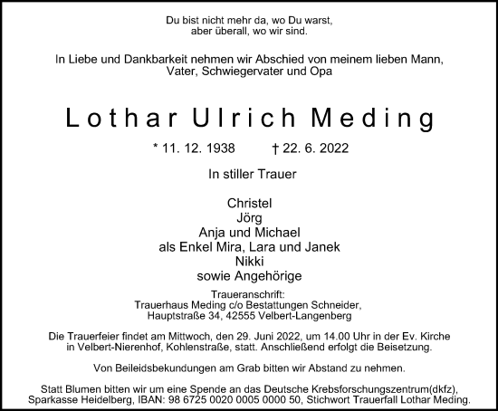 Traueranzeige von Lothar Ulrich Meding von waz