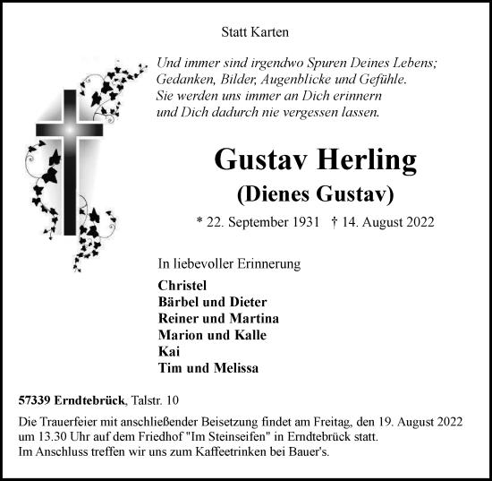 Traueranzeige von Gustav Herling von waz