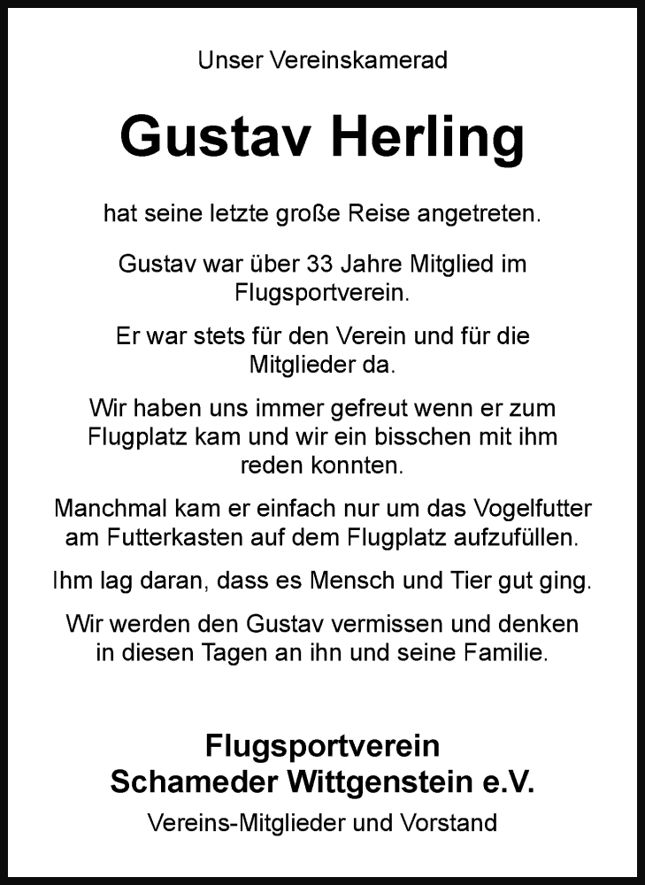  Traueranzeige für Gustav Herling vom 19.08.2022 aus waz