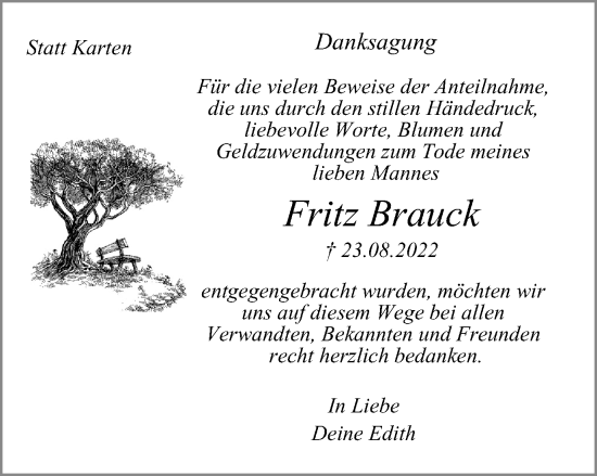 Traueranzeige von Fritz Brauck von waz