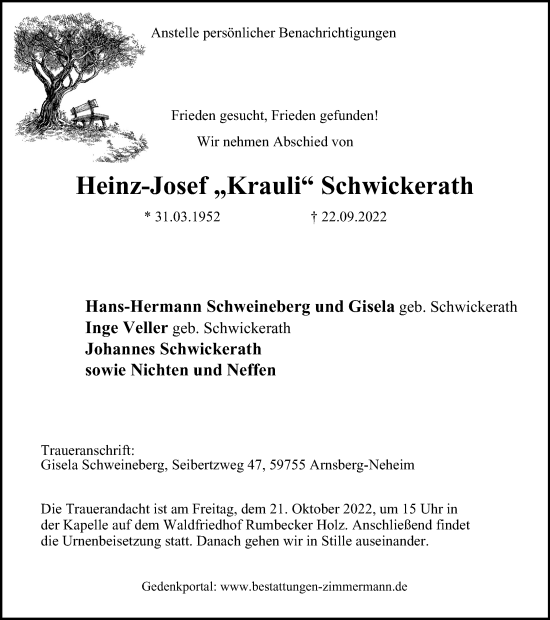 Traueranzeige von Heinz-Josef Schwickerath von waz