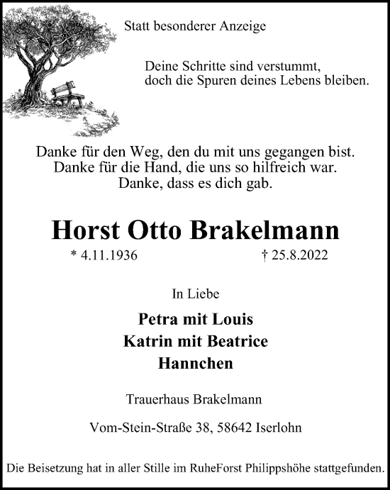Traueranzeige von Horst Otto Brakelmann von waz