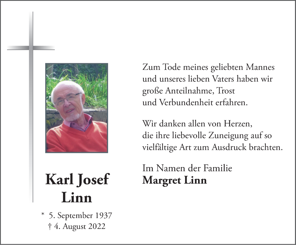  Traueranzeige für Karl Josef Linn vom 24.09.2022 aus waz