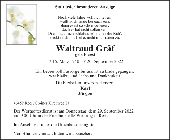 Traueranzeige von Waltraud Gräf von waz