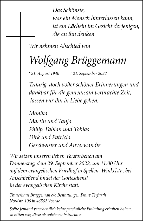Traueranzeige von Wolfgang Brüggemann von waz